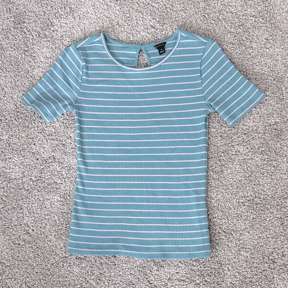 Ann Taylor Teal and Pink Striped Top - Size XS